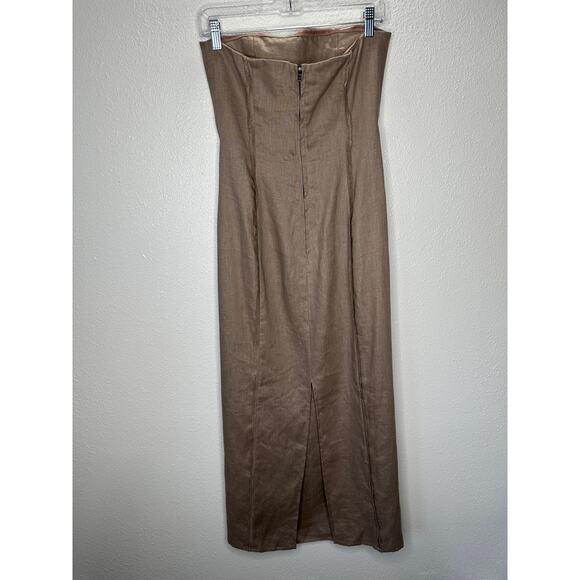 All Row Taupe Strapless Raw Pleat Front Design Back Zip Maxi Dress S - Picture 3 of 12